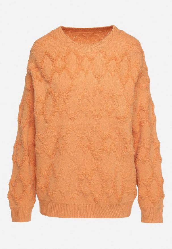 Born2be - Pomarańczowy Sweter o Luźnym Kroju i Wzorzystym Splocie ze Ściągaczami Elondrae. Okazja: na co dzień. Kolor: pomarańczowy. Materiał: jeans, bawełna. Długość rękawa: długi rękaw. Długość: długie. Wzór: ze splotem. Styl: elegancki, casual