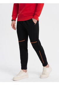Ombre Clothing - Spodnie męskie dresowe z kontrastowymi przeszyciami - czarne V1 OM-PASK-0145 - XXL. Kolor: czarny. Materiał: dresówka #3