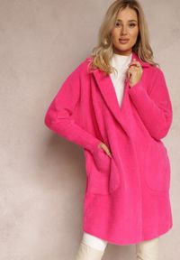 Renee - Fuksjowy Płaszcz z Bawełną Oversize Brumisia. Kolor: różowy. Materiał: bawełna. Długość rękawa: długi rękaw. Długość: długie. Sezon: zima, jesień #5