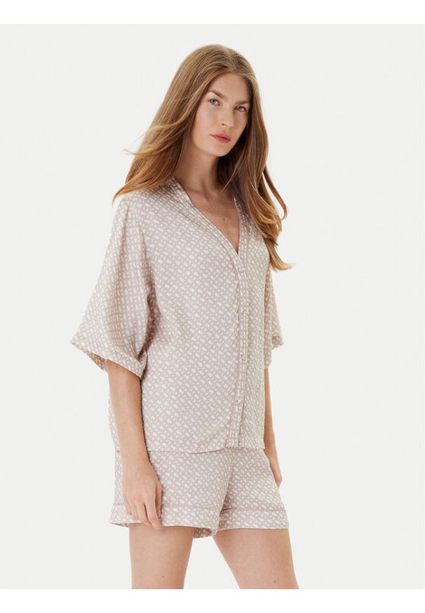 BOSS Koszulka piżamowa Sateen 50545615 Beżowy Relaxed Fit. Kolor: beżowy. Materiał: wiskoza