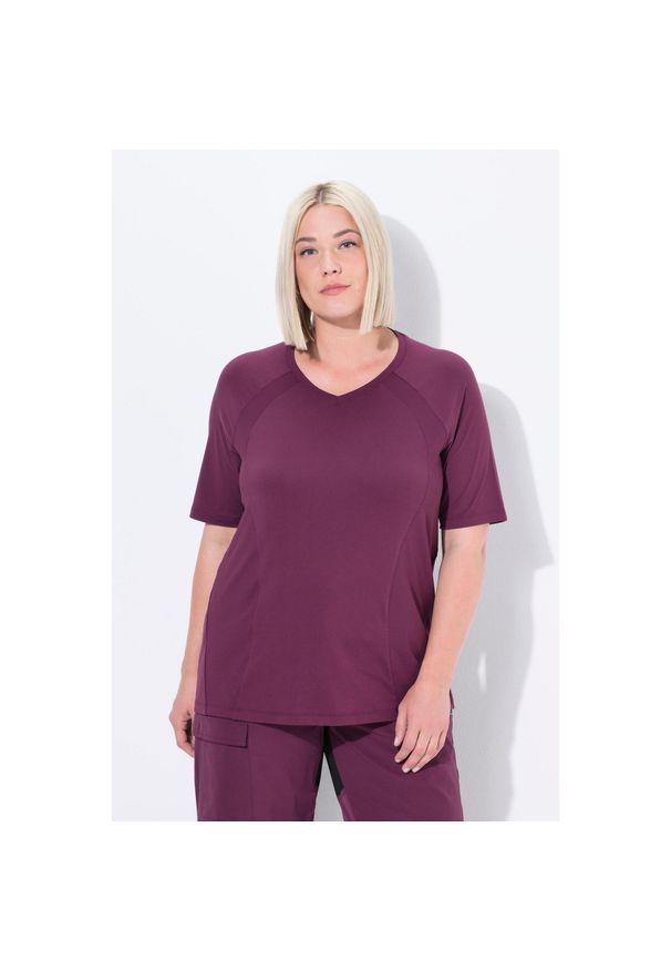 ULLA POPKEN - Damskie Bluzka funkcyjna szybkoschnąca dekolt w serek rękawy 1/2. Typ kołnierza: dekolt w serek. Kolekcja: plus size. Kolor: czerwony. Materiał: poliester, materiał, elastan