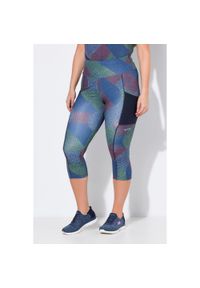 ULLA POPKEN - Damskie Legginsy funkcyjne 3/4 szybkoschnące. Kolekcja: plus size. Kolor: niebieski. Materiał: poliester, materiał