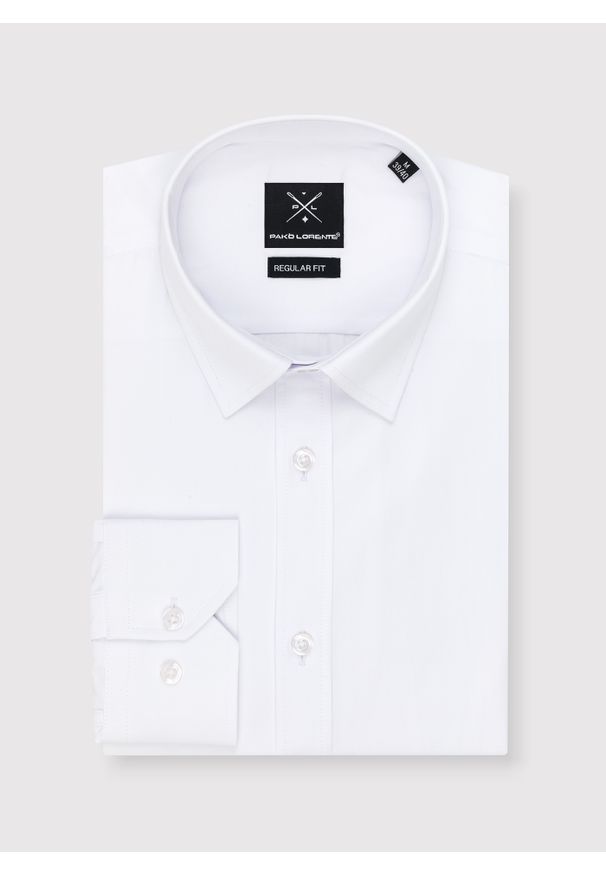 Pako Lorente - PAKO LORENTE – Elegancka biała koszula męska w fasonie Regular. Okazja: na wesele, na ślub cywilny. Kolor: biały. Materiał: poliester, bawełna. Styl: elegancki