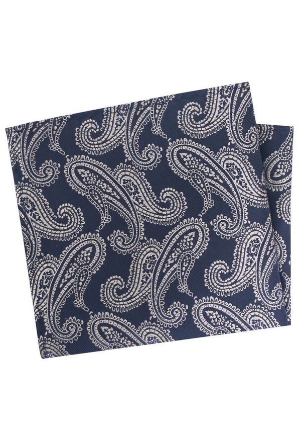 Poszetka Męska, Elegancka - Alties - Paisley na Granatowym Tle. Kolor: niebieski. Materiał: poliester. Wzór: paisley