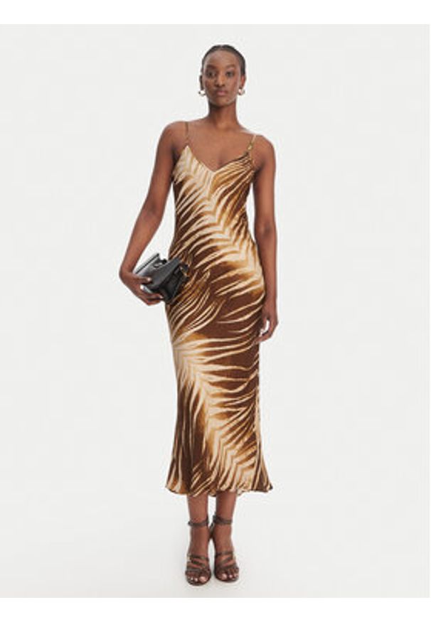 Just Cavalli Sukienka letnia 80PAO925 NS819 Beżowy Slim Fit. Kolor: beżowy. Materiał: wiskoza. Sezon: lato