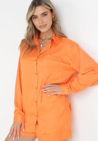 Born2be - Pomarańczowy Komplet 2-częściowy z Koszulą i Szortami Adelise. Kolor: pomarańczowy. Wzór: aplikacja