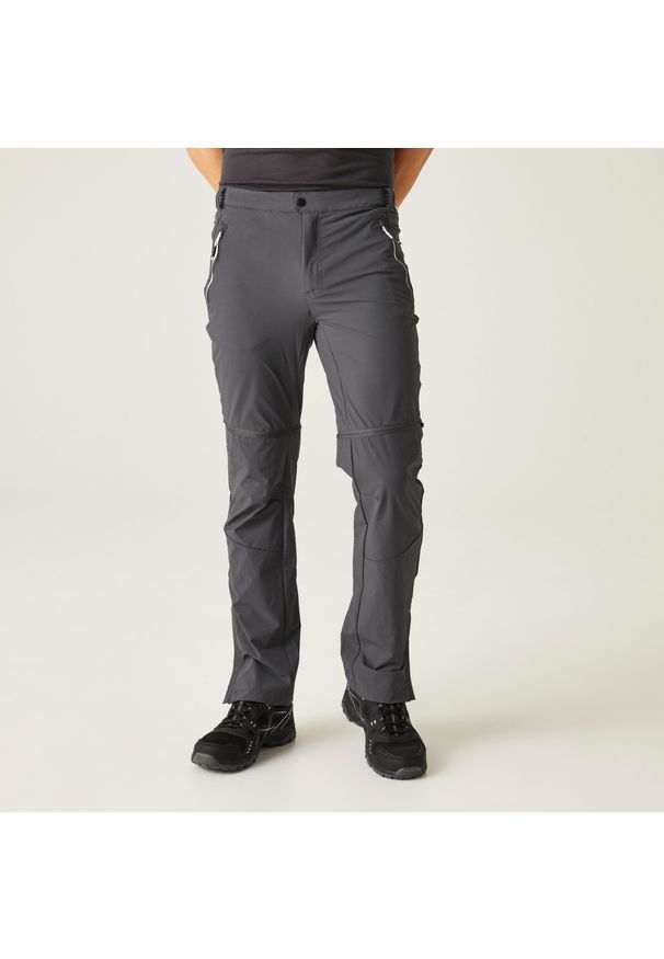 Regatta - Męskie górskie spodnie trekkingowe zip off. Kolor: szary, wielokolorowy, brązowy. Materiał: materiał, tkanina. Sezon: lato. Sport: turystyka piesza