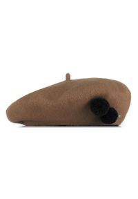 Wittchen - Damski beret wełniany z pomponami. Kolor: brązowy. Materiał: wełna. Wzór: aplikacja. Sezon: zima. Styl: klasyczny