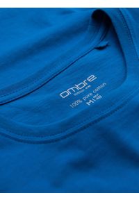 Ombre Clothing - Męski klasyczny bawełniany T-shirt BASIC - niebieski V12 - Rozmiar: XXL. Okazja: na co dzień. Kolor: niebieski. Materiał: bawełna. Styl: klasyczny #4