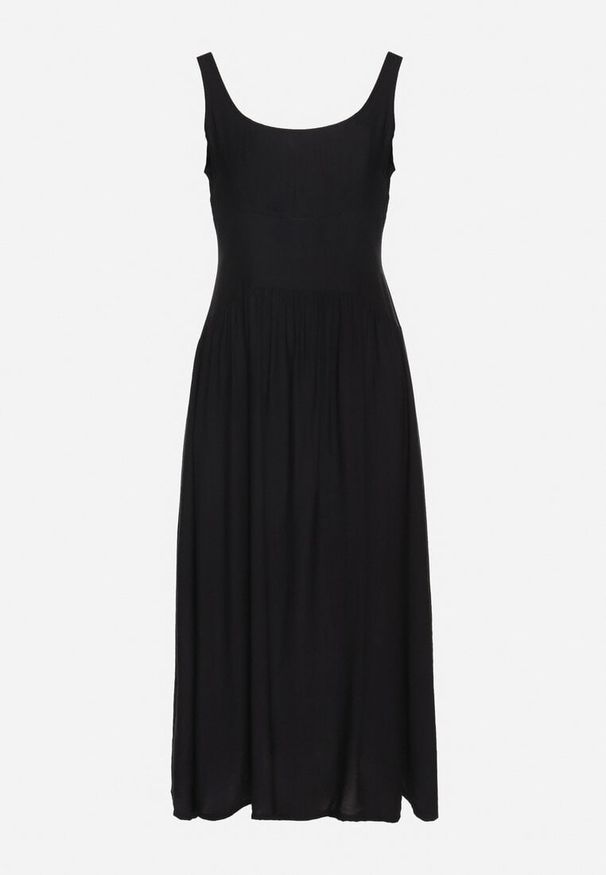 Born2be - Czarna Wiskozowa Sukienka o Rozkloszowanym Kroju Milareina. Okazja: na co dzień. Kolor: czarny. Materiał: wiskoza. Długość rękawa: długi rękaw. Wzór: aplikacja. Typ sukienki: rozkloszowane. Styl: casual, elegancki