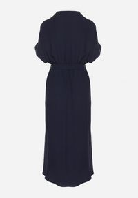 Born2be - Granatowa Sukienka z Bawełną i Ozdobnym Paskiem Lunistra. Okazja: na co dzień. Kolor: niebieski. Materiał: bawełna. Wzór: aplikacja. Styl: elegancki, casual, klasyczny #3