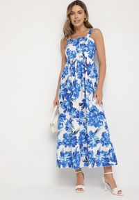 Born2be - Niebieska Rozkloszowana Sukienka z Wiskozą w Kwiatowym Wzór Nilarune. Kolor: niebieski. Materiał: wiskoza. Długość rękawa: na ramiączkach. Wzór: kwiaty. Sezon: lato. Styl: klasyczny #3