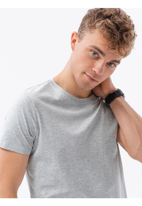Ombre Clothing - T-shirt męski bawełniany BASIC S1370 - szary melanż - XXL. Kolor: szary. Materiał: bawełna. Wzór: melanż. Styl: klasyczny