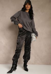 Renee - Szara Bluza Ocieplana z Bawełną Ozdobiona Napisem Fezurra. Okazja: na co dzień. Kolor: szary. Materiał: bawełna. Wzór: napisy, aplikacja. Styl: casual #4