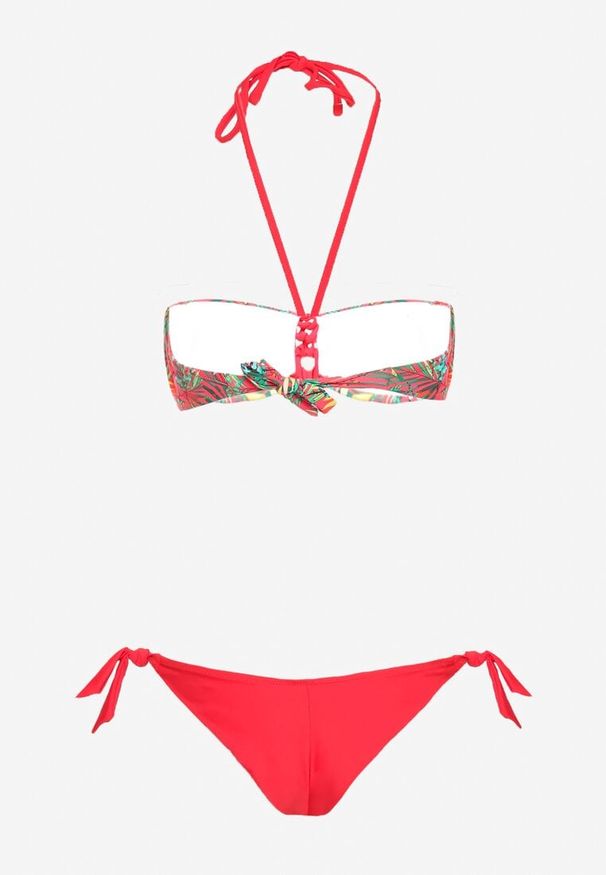 Renee - Czerwone Bikini Majtki Figi ze Sznurkami po Bokach i Usztywniany Biustonosz z Wiązaniem Natmarie. Kolor: czerwony. Materiał: materiał