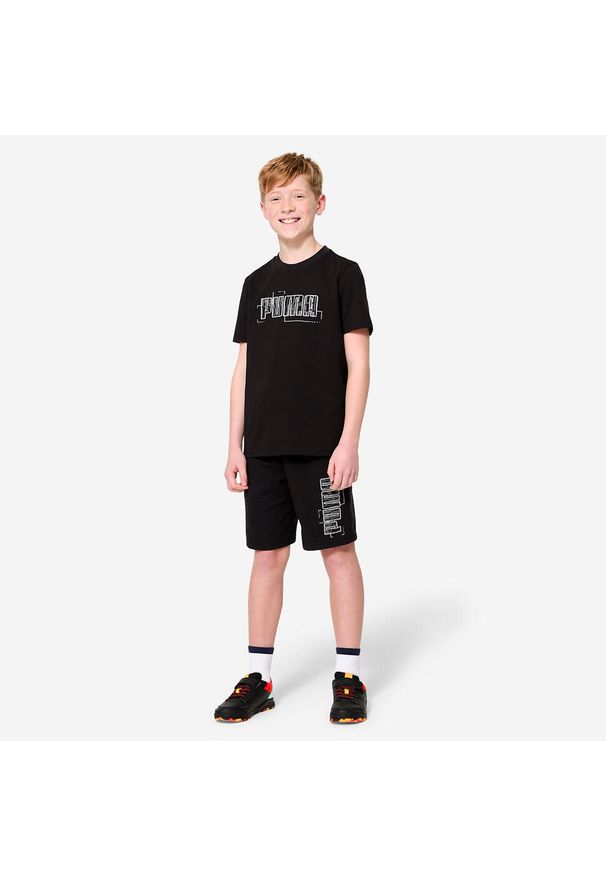 Decathlon - Koszulka dziecięca Puma. Kolor: czarny. Materiał: bawełna. Sport: joga i pilates