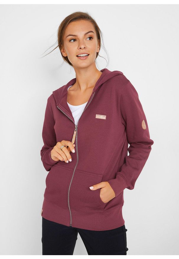 bonprix - Bluza rozpinana z kapturem, z czystej bawełny. Typ kołnierza: kaptur. Kolor: czerwony. Materiał: bawełna