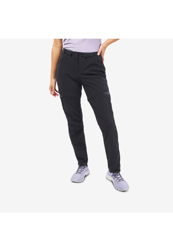quechua - Spodnie turystyczne damskie MH550 2w1. Kolor: czarny. Materiał: materiał, tkanina, elastan, poliamid, syntetyk. Sport: turystyka piesza