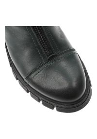 Zielone Botki Simen Damskie Skórzane Modne Obuwie. Okazja: na spacer. Kolor: zielony. Materiał: skóra. Szerokość cholewki: normalna. Sezon: zima. Obcas: na obcasie. Styl: elegancki. Wysokość obcasa: niski #4