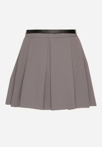 Born2be - Szara Spódnica Rozkloszowana z Paskiem i Podszewką Imitującą Szorty Rasllia. Okazja: na co dzień. Kolor: szary. Styl: klasyczny, elegancki, casual #6