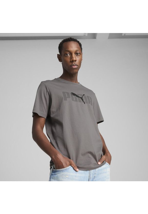 Puma - Męska koszulka Essentials Logo Lab PUMA Cast Iron Gray. Kolor: szary. Materiał: guma. Wzór: nadruk. Sport: fitness