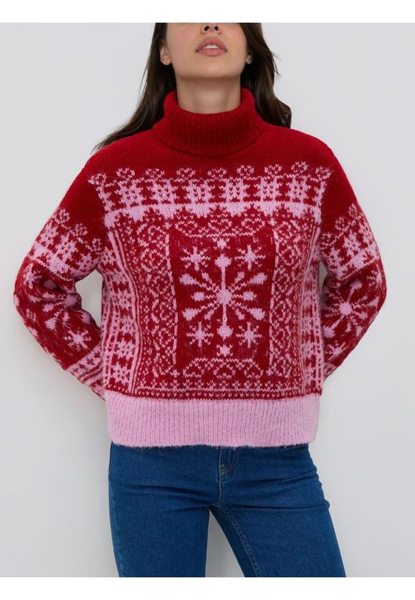 Reserved - Sweter ze świątecznym motywem - wielobarwny. Materiał: dzianina. Styl: wizytowy