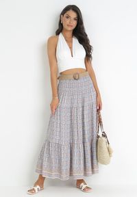 Born2be - Niebieska Spódnica Maxi w Stylu Boho z Plecionym Paskiem Kairy. Kolor: niebieski. Styl: boho #4