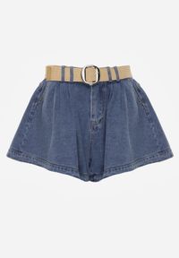 Born2be - Granatowe Luźne Szorty Jeansowe Bawełniane z Paskiem Mezyss. Okazja: do pracy, na co dzień. Stan: podwyższony. Kolor: niebieski. Materiał: bawełna, jeans. Styl: casual #7