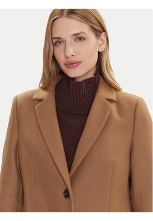 TOMMY HILFIGER - Tommy Hilfiger Płaszcz wełniany WW0WW46547 Beżowy Regular Fit. Kolor: beżowy. Materiał: wełna