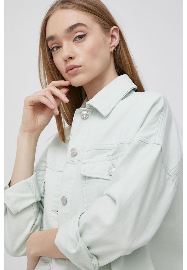 only - Only kurtka jeansowa bawełniana kolor zielony przejściowa oversize. Kolor: zielony. Materiał: jeans, bawełna