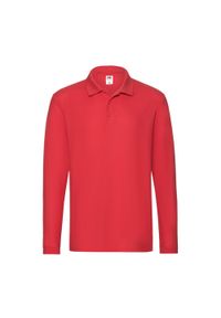 FRUIT OF THE LOOM - Męska Koszulka Polo Premium Z Długim Rękawem. Typ kołnierza: polo. Kolor: czerwony. Długość rękawa: długi rękaw. Długość: długie