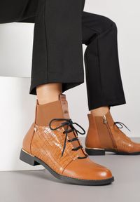 Born2be - Jasnobrązowe Botki Vices Typu Trzewiki ze Wzorem w Stylu Krokodyla Alerriva. Okazja: na co dzień. Zapięcie: zamek. Kolor: brązowy. Materiał: jeans, skóra. Styl: casual, elegancki #6