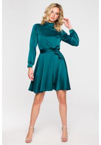 MOE - Rozkloszowana Sukienka z Połyskiem - Zielona. Kolor: zielony. Materiał: poliester, elastan