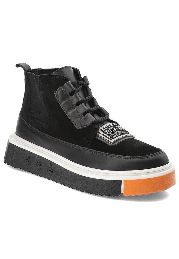 Czarne Botki Ravini Stylowe Skórzane Buty. Okazja: na co dzień. Zapięcie: sznurówki. Kolor: czarny. Materiał: skóra. Wzór: aplikacja. Styl: elegancki