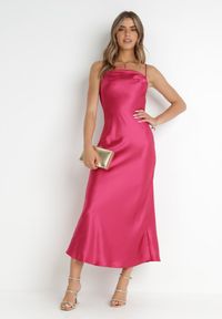 Born2be - Fuksjowa Sukienka Satynowa Chrentizo. Kolor: różowy. Materiał: satyna. Długość rękawa: na ramiączkach. Wzór: gładki. Styl: wizytowy. Długość: maxi #1