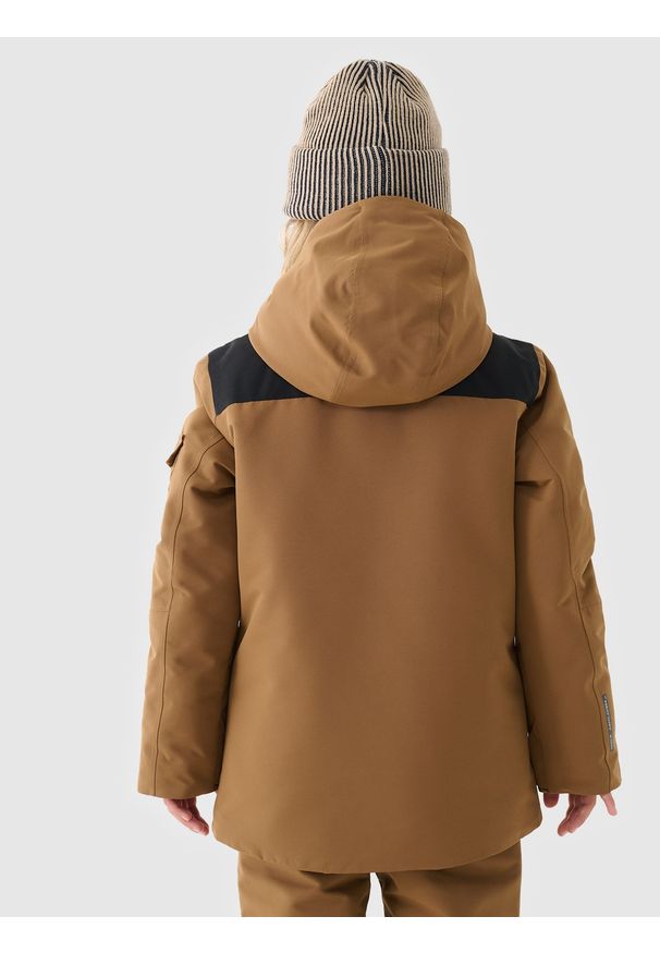 4f - 4F Kurtka snowboardowa membrana 8000 chłopięca - brązowa 146 (10-11 lat). Okazja: na co dzień. Typ kołnierza: kaptur. Kolor: brązowy. Materiał: tkanina, poliester, dzianina, materiał. Sezon: zima, lato. Styl: casual, klasyczny, sportowy