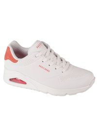 skechers - Buty sportowe Sneakersy damskie, Skechers Uno - Pop Back. Zapięcie: sznurówki. Kolor: biały. Materiał: materiał, tkanina, syntetyk. Szerokość cholewki: normalna. Model: Skechers Sport. Sport: turystyka piesza