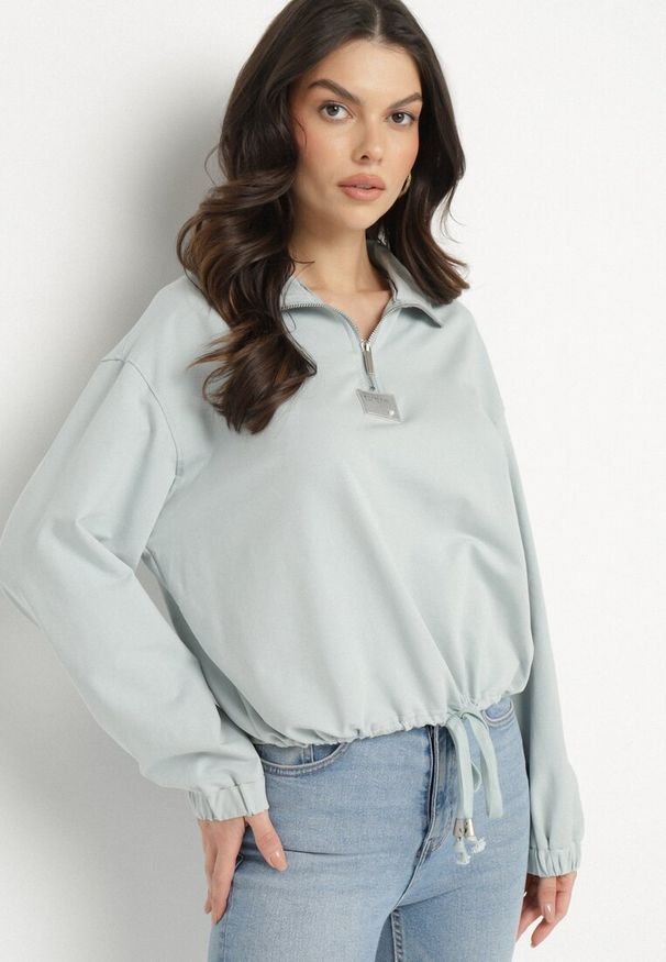 Born2be - Niebieska Bluza z Bawełną i Suwakiem Ściągana Sznurkami Felasa. Okazja: na spacer, na co dzień. Kolor: niebieski. Materiał: bawełna. Sezon: wiosna. Styl: casual
