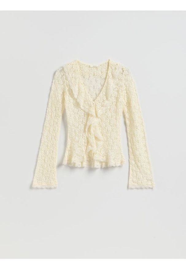Reserved - Koronkowa bluzka - kremowy. Kolor: kremowy. Materiał: koronka