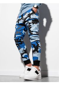 Ombre Clothing - Spodnie męskie joggery P997 - moro/niebieskie - XXL. Kolor: niebieski. Materiał: bawełna, elastan. Wzór: moro #3