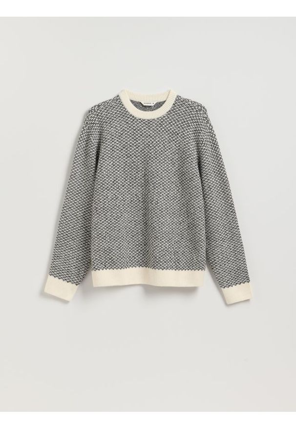 Reserved - Wzorzysty sweter - biały. Kolor: biały. Materiał: dzianina, bawełna