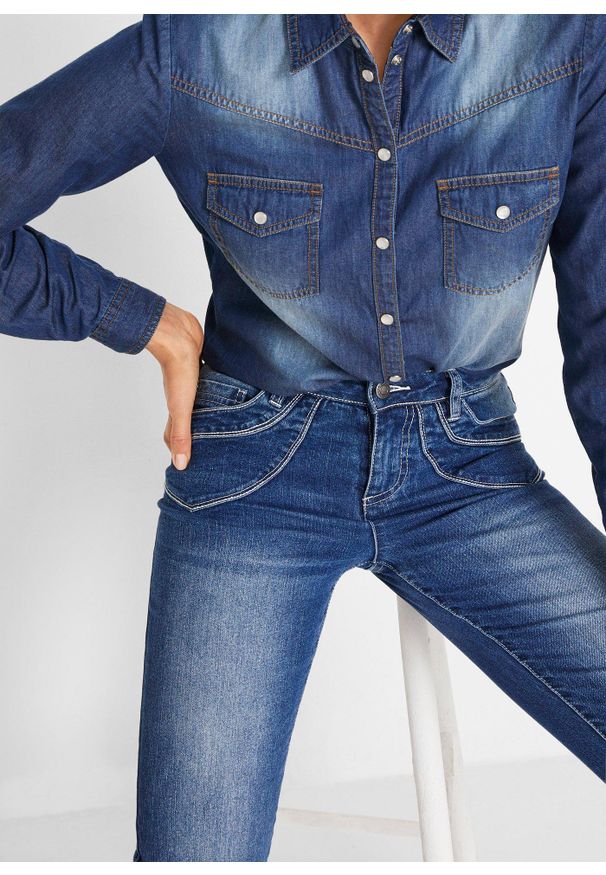 bonprix - Dżinsy straight, mid waist, cropped. Kolor: niebieski