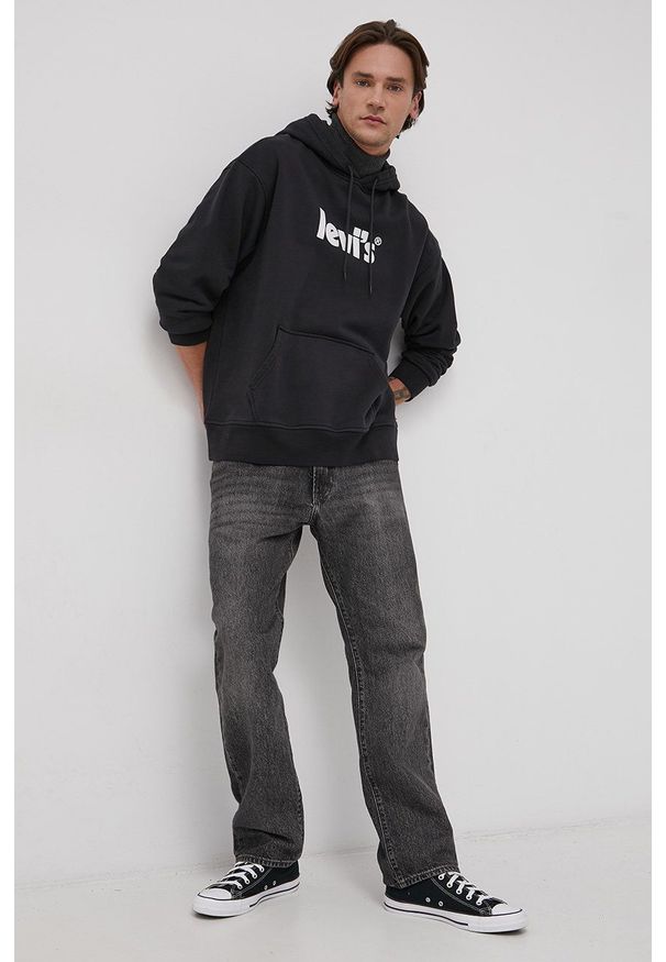 Levi's® - Levi's Bluza bawełniana męska kolor czarny z kapturem z nadrukiem. Okazja: na spotkanie biznesowe. Typ kołnierza: kaptur. Kolor: czarny. Materiał: bawełna. Wzór: nadruk. Styl: biznesowy