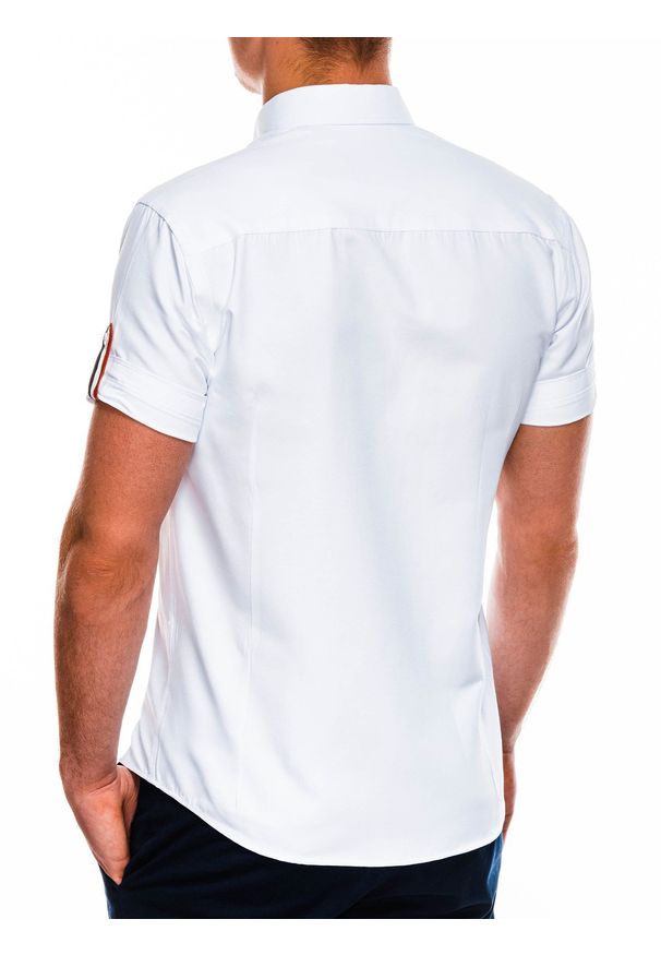 Ombre Clothing - Koszula męska z krótkim rękawem K489 - biała - M. Typ kołnierza: button down. Kolor: biały. Materiał: bawełna, elastan. Długość rękawa: krótki rękaw. Długość: krótkie