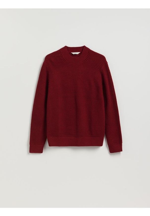 Reserved - Strukturalny sweter z domieszką wełny - czerwony. Kolor: czerwony. Materiał: wełna