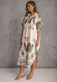 Renee - Zielona Wiskozowa Sukienka o Kroju Oversize z Geometrycznym Printem Talon. Kolor: zielony. Materiał: wiskoza. Wzór: nadruk, geometria. Sezon: lato. Typ sukienki: oversize. Styl: elegancki #2