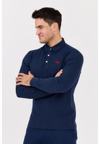La Martina - LA MARTINA Granatowy męski longsleeve polo HEAVY JERSEY, Rozmiar XXL. Typ kołnierza: polo. Kolor: czarny. Materiał: jersey. Długość rękawa: długi rękaw