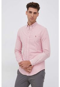 Polo Ralph Lauren Koszula bawełniana męska kolor różowy slim z kołnierzykiem button-down. Typ kołnierza: polo, button down. Kolor: różowy. Materiał: bawełna. Wzór: gładki #2