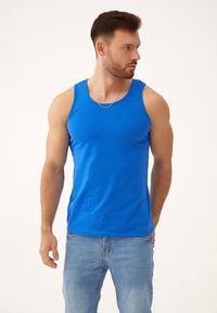 Born2be - Niebieska Koszulka Tinathia. Kolor: niebieski. Materiał: bawełna, materiał. Długość rękawa: na ramiączkach. Wzór: ze splotem #1