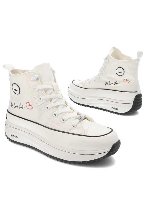 Białe Sneakersy Rieker Sportowe Obuwie Damskie. Okazja: na spacer. Kolor: biały. Materiał: materiał. Sezon: lato. Styl: sportowy. Sport: turystyka piesza